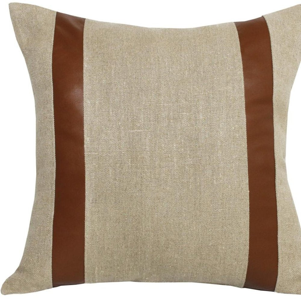 20" Beige And Brown Striped Linen Throw Pillow Cover