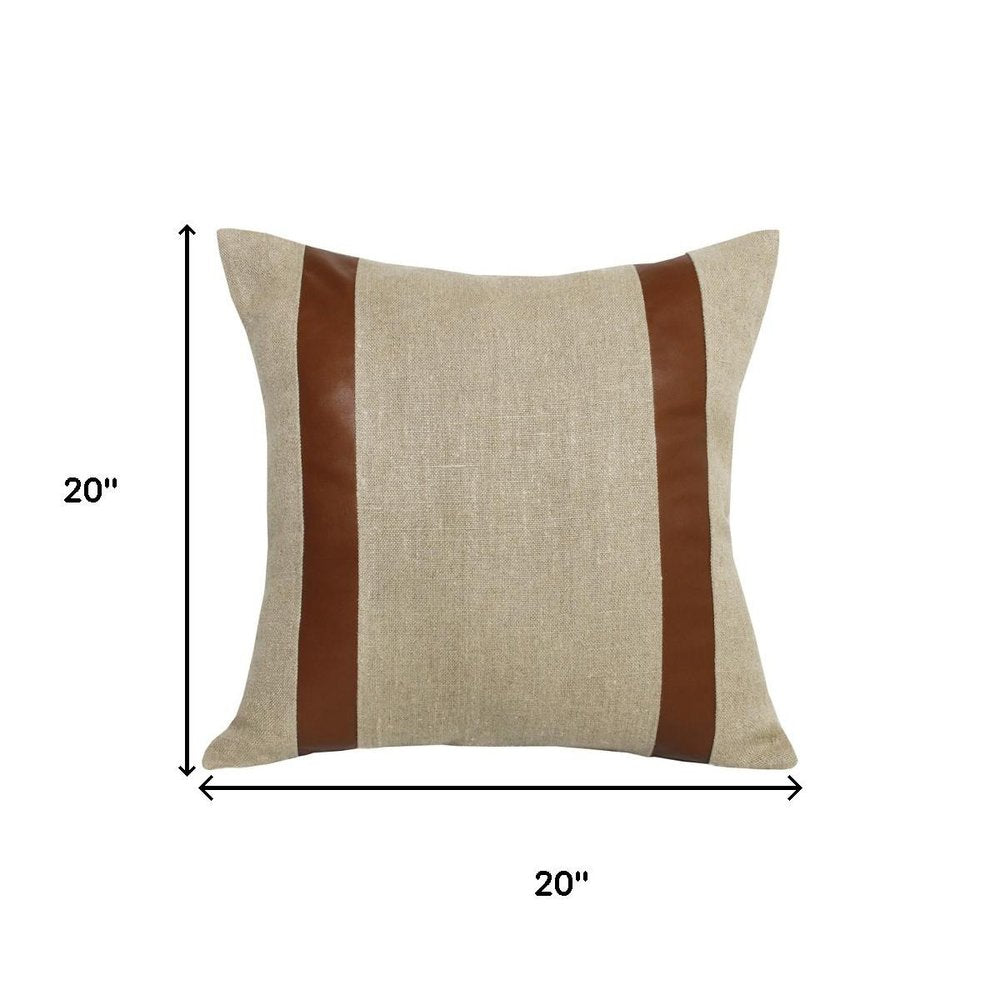 20" Beige And Brown Striped Linen Throw Pillow Cover