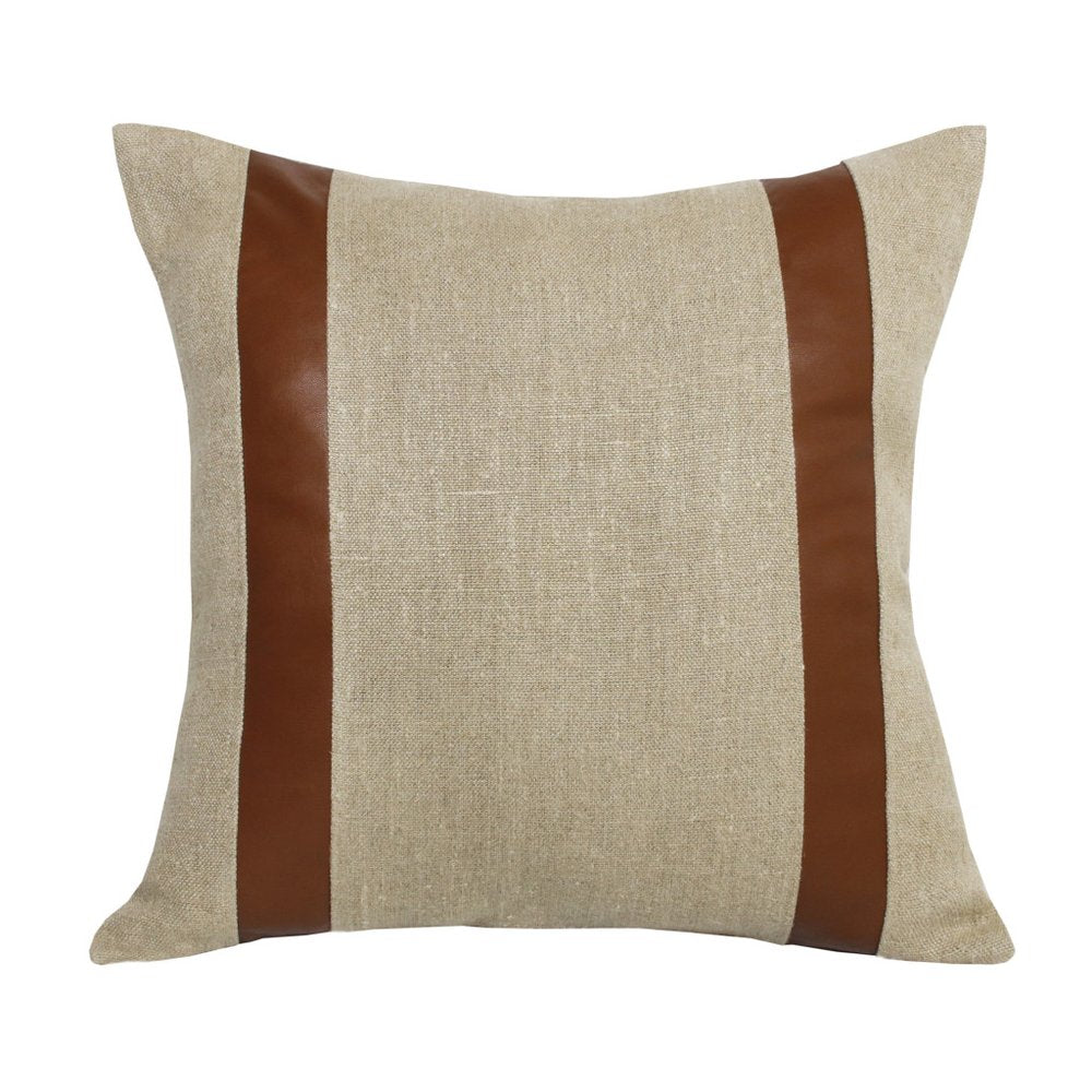 20" Beige And Brown Striped Linen Throw Pillow Cover
