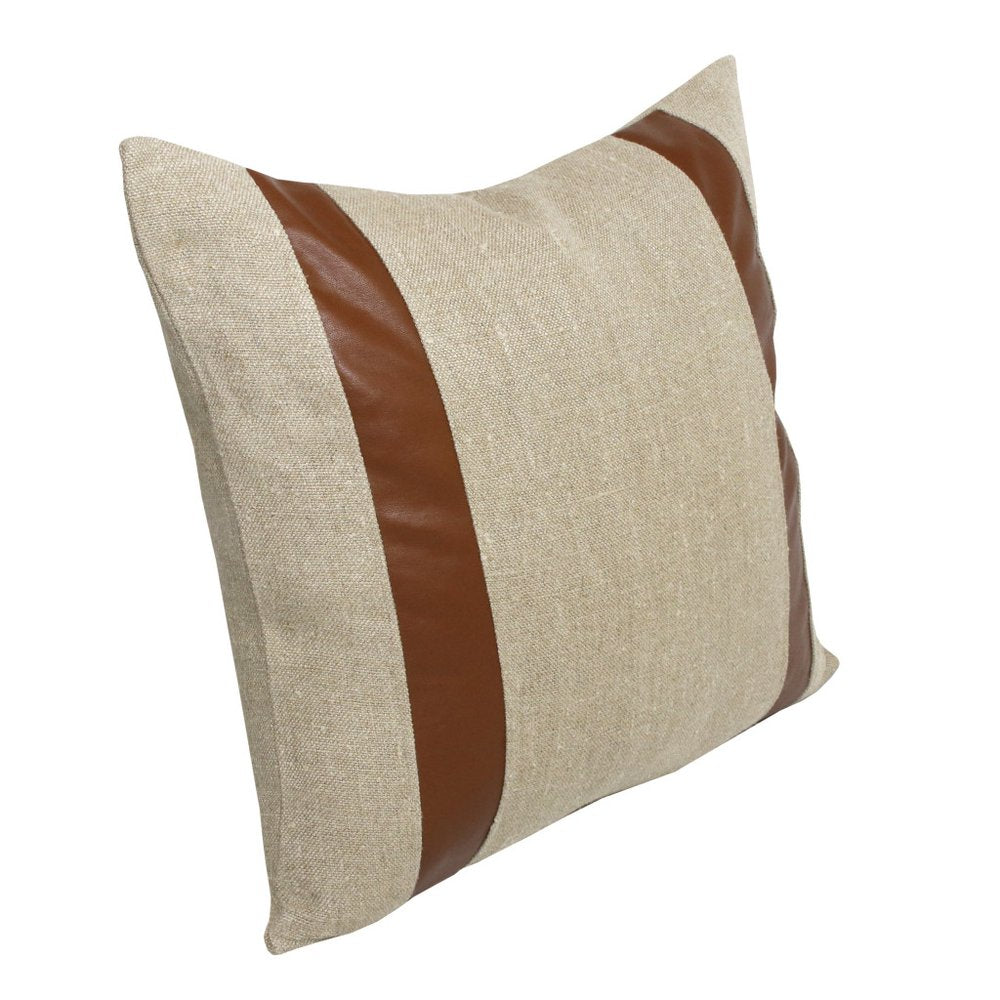 20" Beige And Brown Striped Linen Throw Pillow Cover