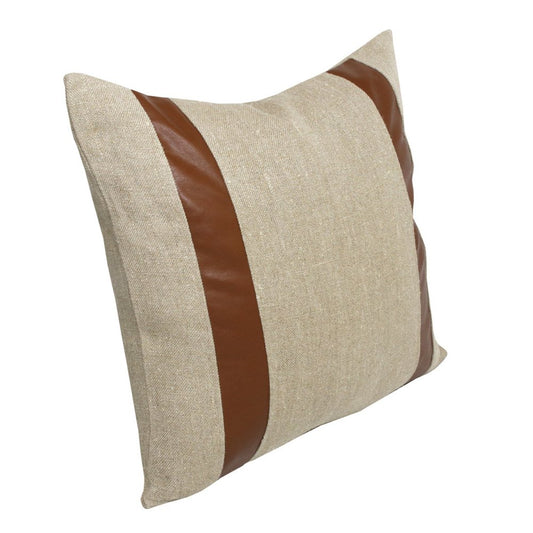 20" Beige And Brown Striped Linen Throw Pillow Cover