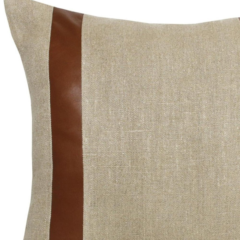 20" Beige And Brown Striped Linen Throw Pillow Cover