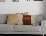 14" X 20" Tan And Brown Lumbar Striped Linen Throw Pillow Cover