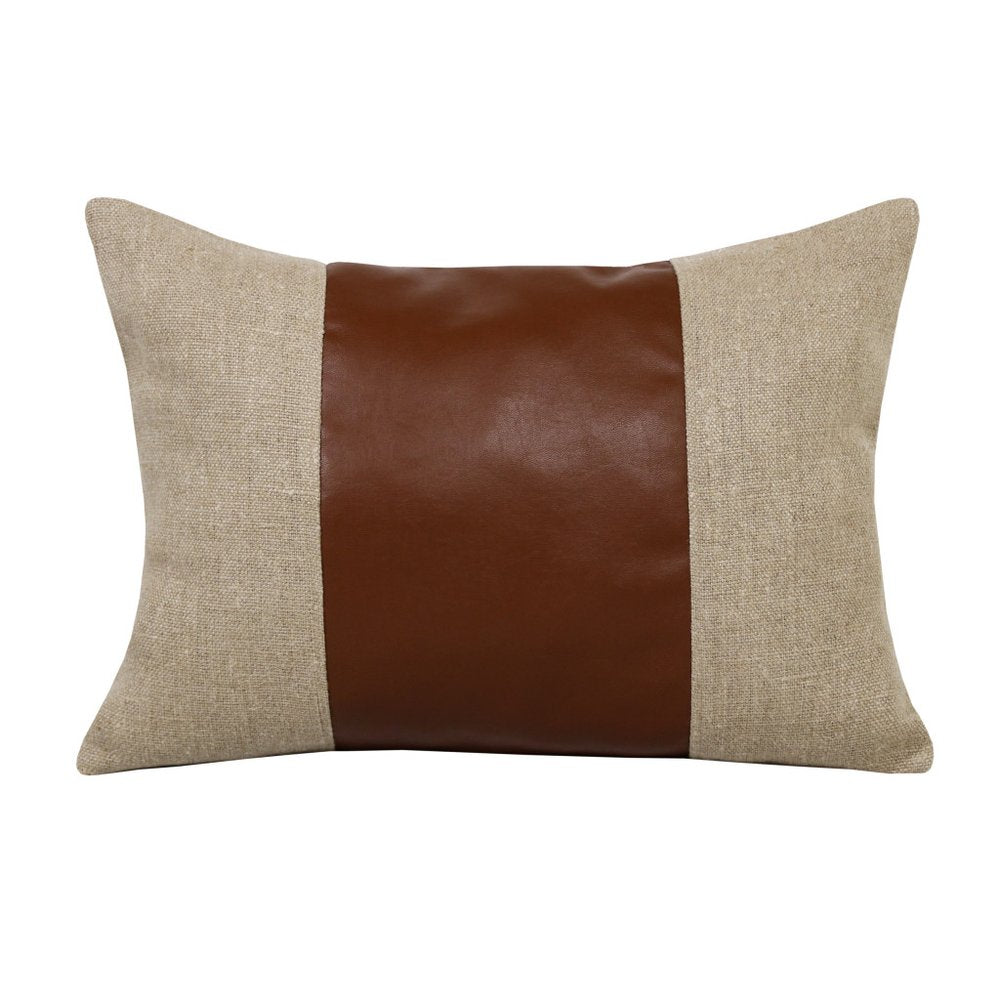 14" X 20" Tan And Brown Lumbar Striped Linen Throw Pillow Cover
