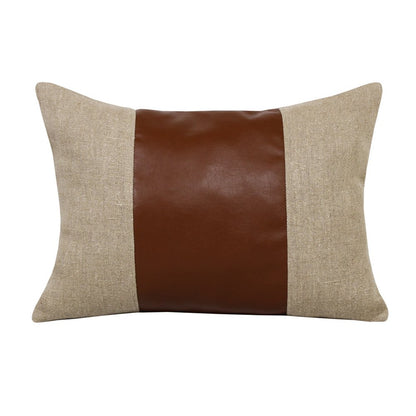 14" X 20" Tan And Brown Lumbar Striped Linen Throw Pillow Cover