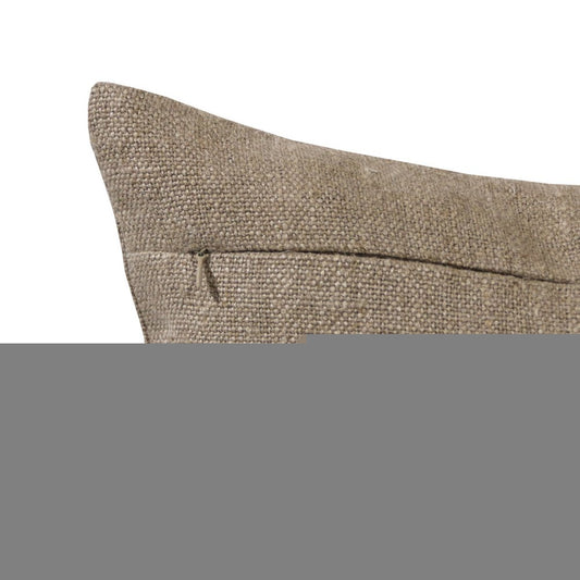 14" X 20" Tan And Brown Lumbar Striped Linen Throw Pillow Cover