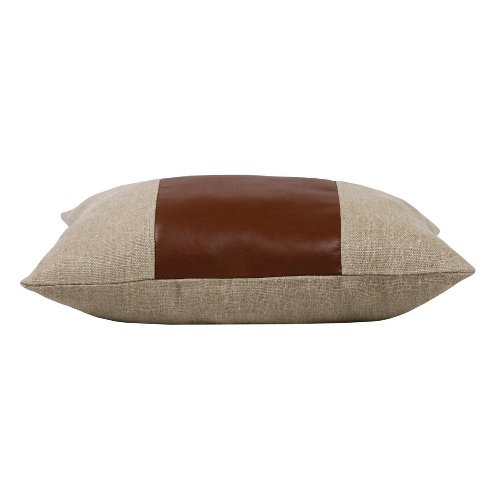 14" X 20" Tan And Brown Lumbar Striped Linen Throw Pillow Cover