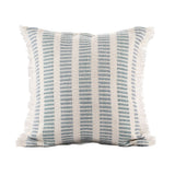 20" Blue And Ivory Striped Throw Pillow Cover with Fringe