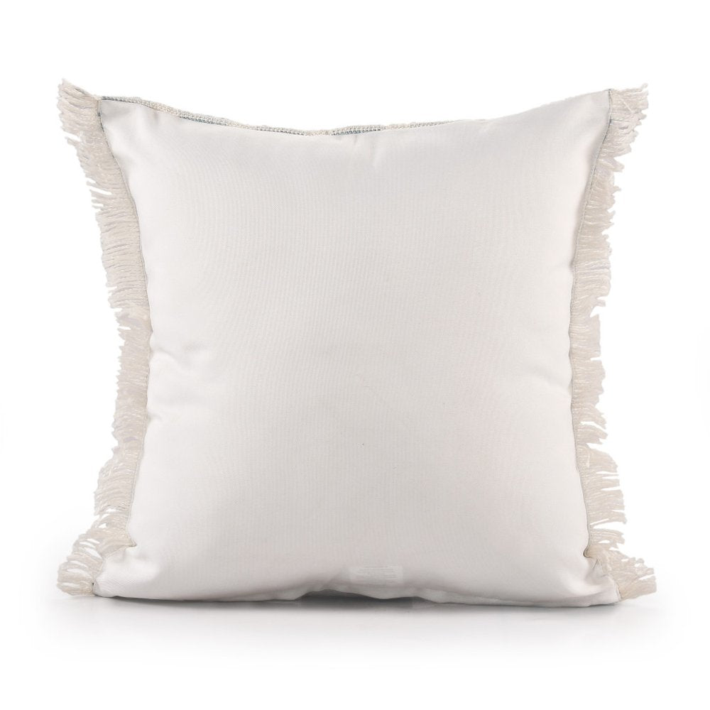 20" Blue And Ivory Striped Throw Pillow Cover with Fringe
