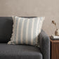 20" Blue And Ivory Striped Throw Pillow Cover with Fringe