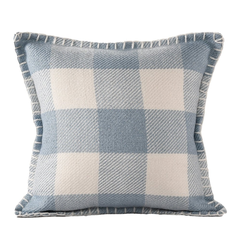 20" Blue And Ivory Plaid Throw Pillow Cover