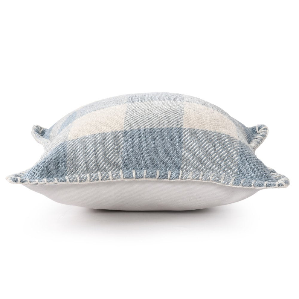 20" Blue And Ivory Plaid Throw Pillow Cover