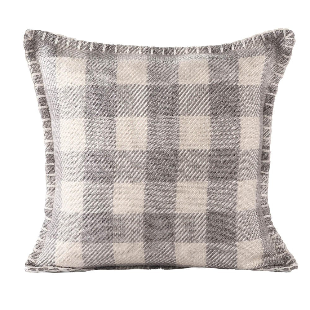 20" Blue And Ivory Plaid Throw Pillow Cover