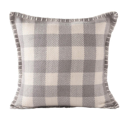 20" Blue And Ivory Plaid Throw Pillow Cover