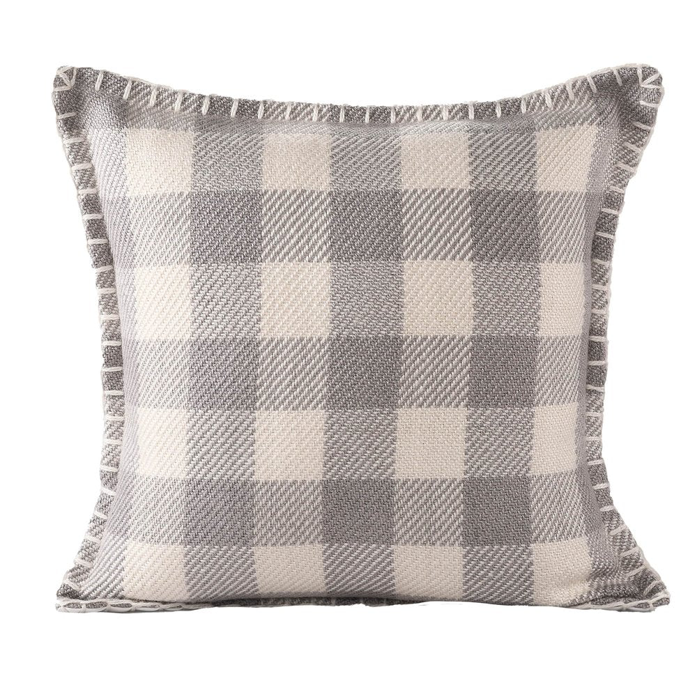 20" Light Gray And Ivory Plaid Throw Pillow Cover