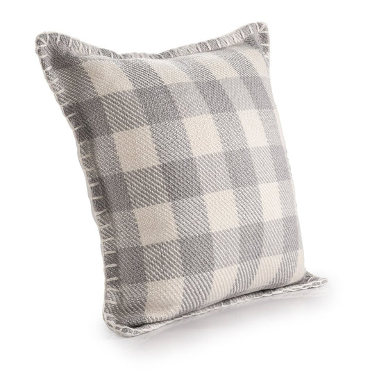 20" Light Gray And Ivory Plaid Throw Pillow Cover