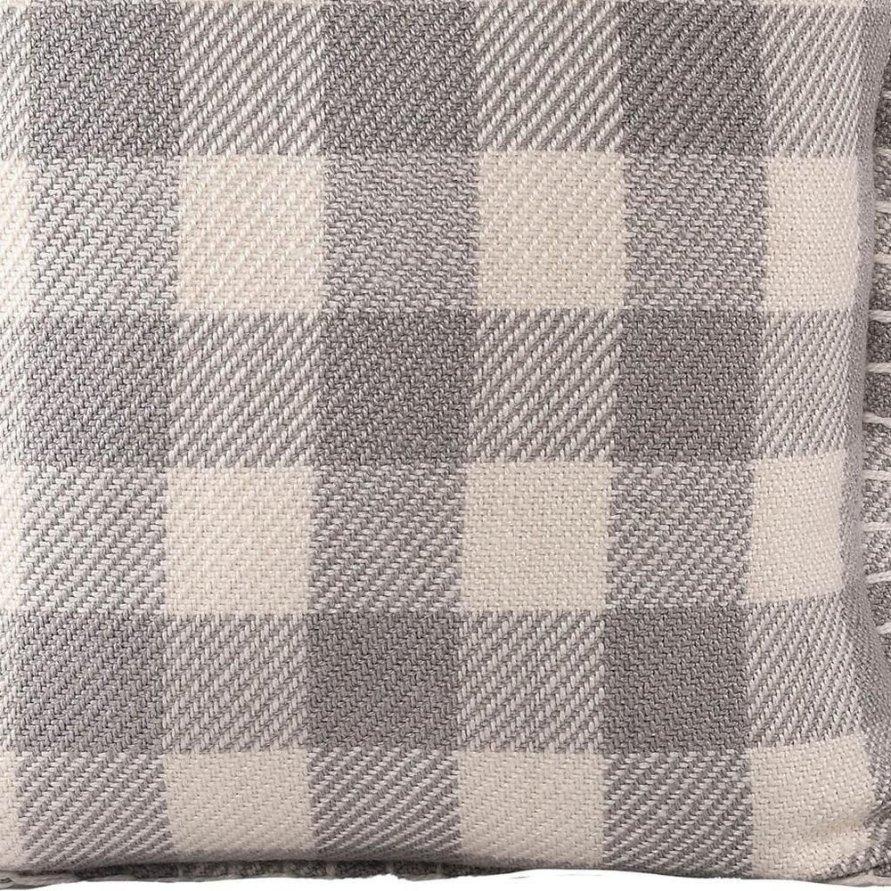 20" Light Gray And Ivory Plaid Throw Pillow Cover