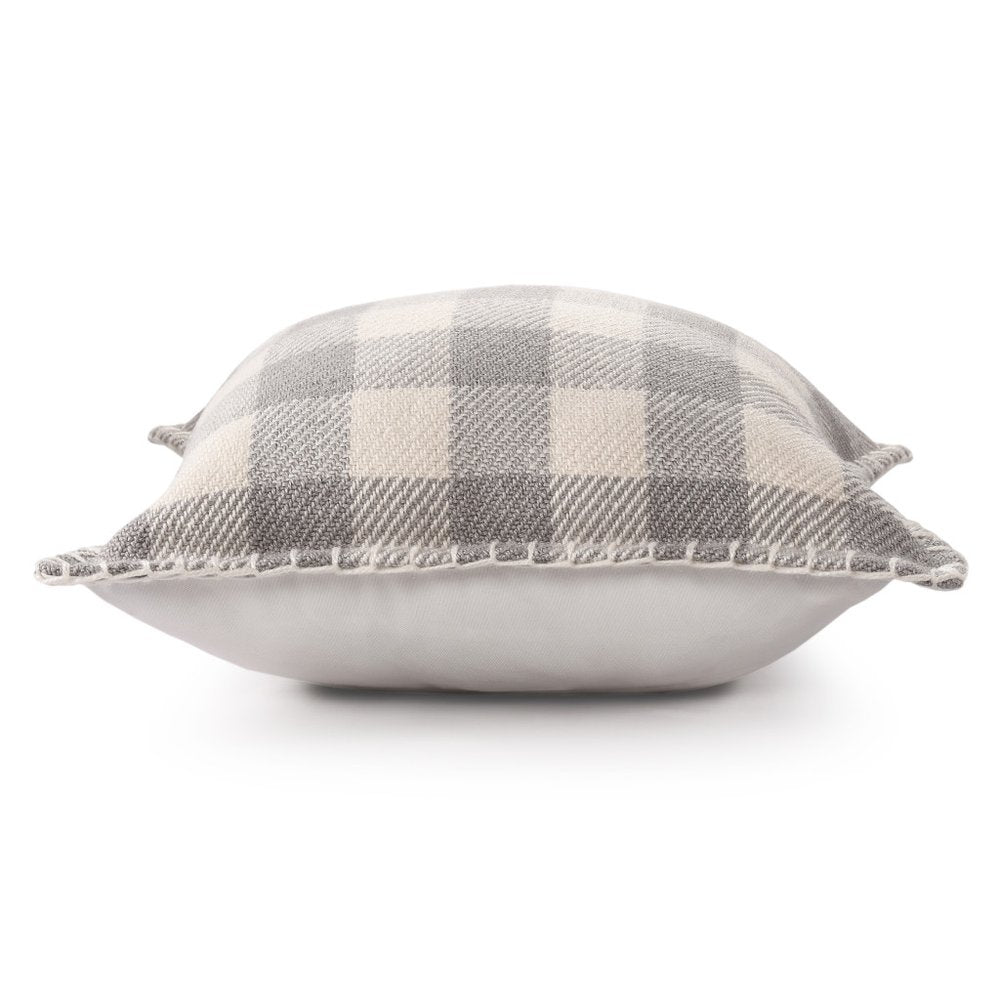 20" Light Gray And Ivory Plaid Throw Pillow Cover