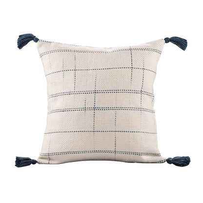 20" Blue And Ivory Beach Geometric Throw Pillow Cover with Tassels