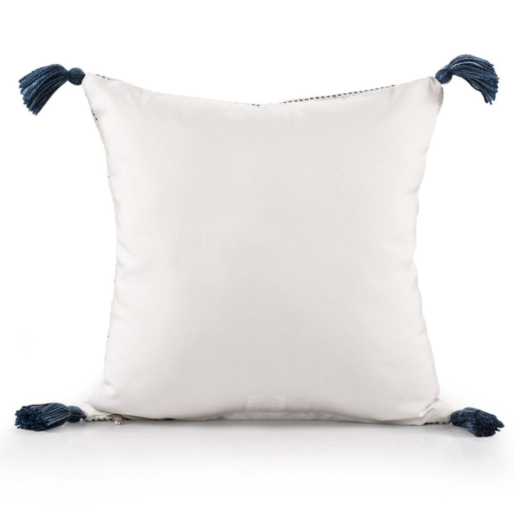 20" Blue And Ivory Beach Geometric Throw Pillow Cover with Tassels
