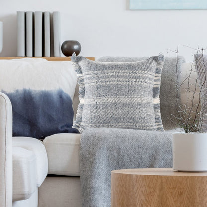 20" Gray And Ivory Striped Throw Pillow Cover