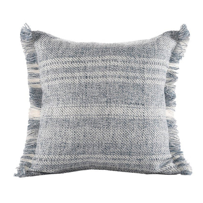 20" Gray And Ivory Striped Throw Pillow Cover with Fringe