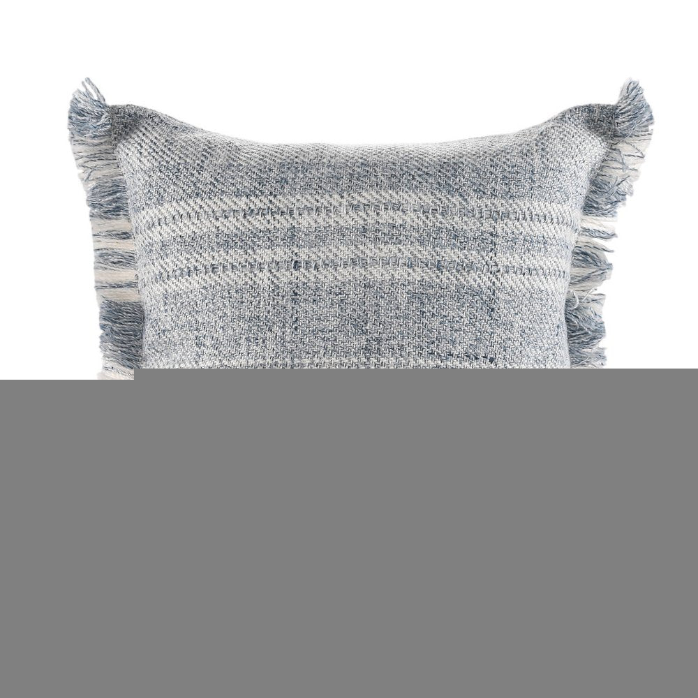20" Gray And Ivory Striped Throw Pillow Cover with Fringe