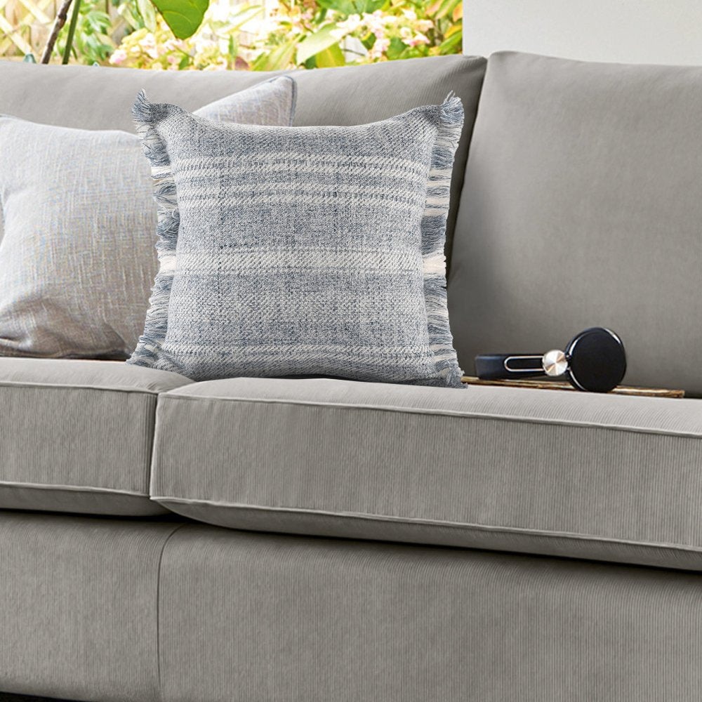 20" Gray And Ivory Striped Throw Pillow Cover