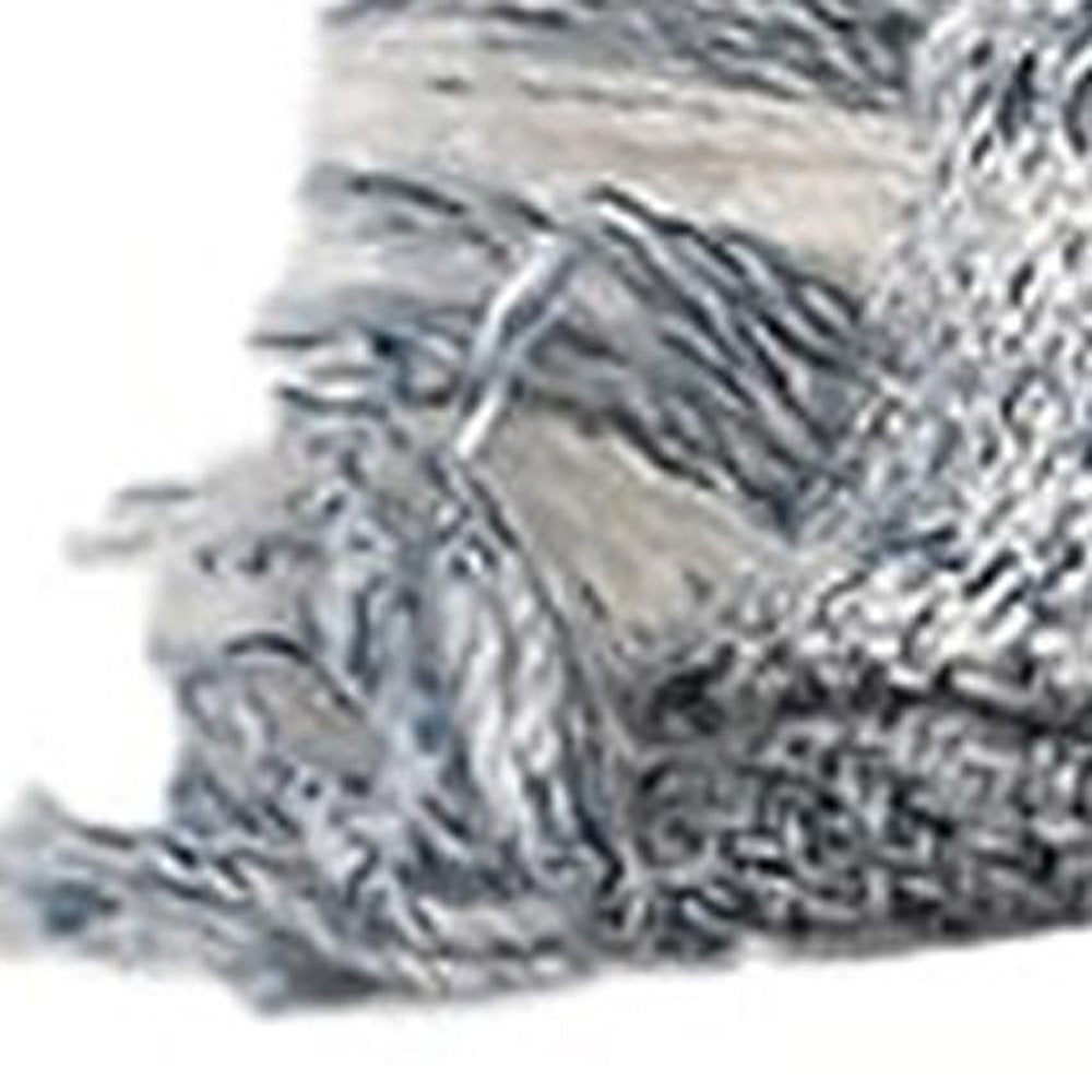 20" Gray And Ivory Striped Throw Pillow Cover with Fringe