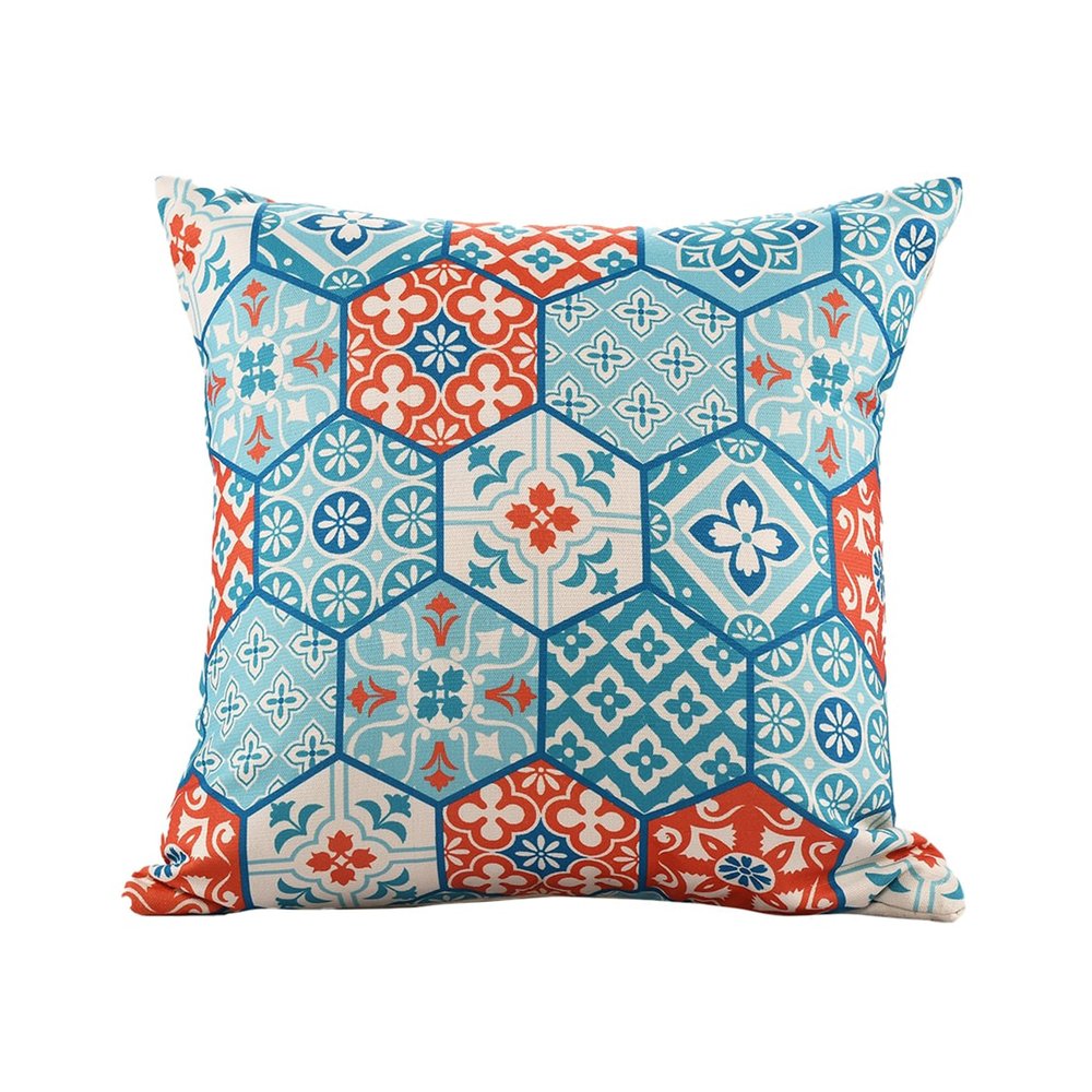 20" Blue And Orange Patchwork Throw Pillow Cover