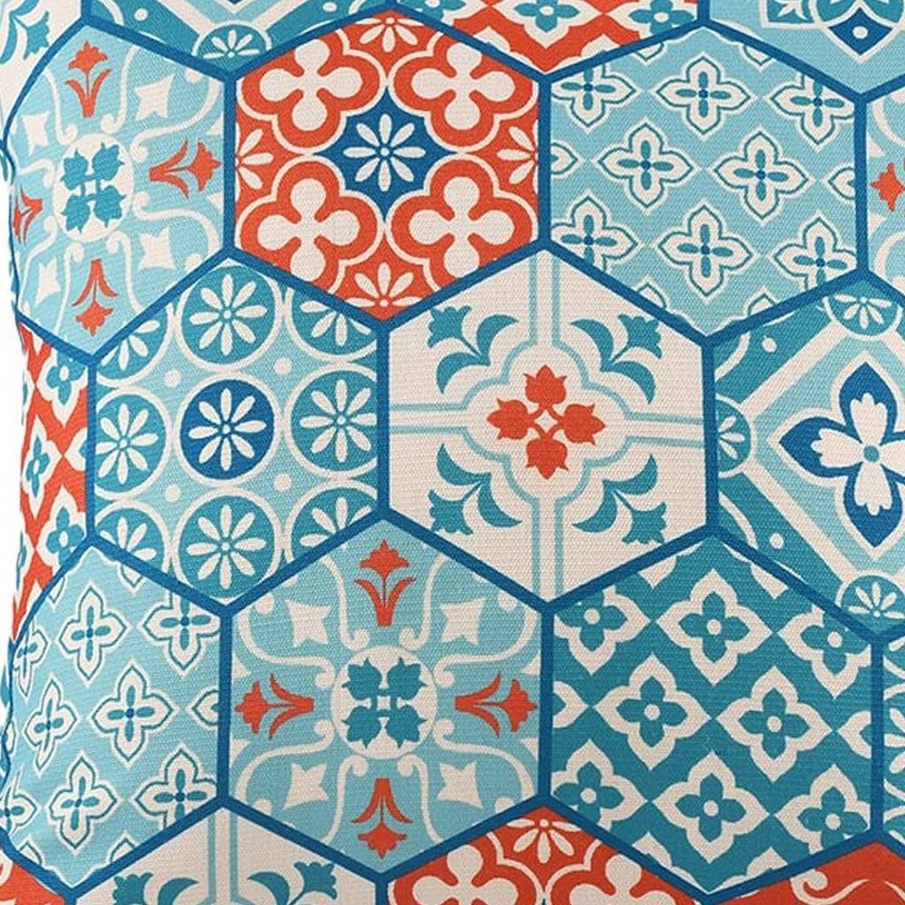 20" Blue And Orange Patchwork Throw Pillow Cover