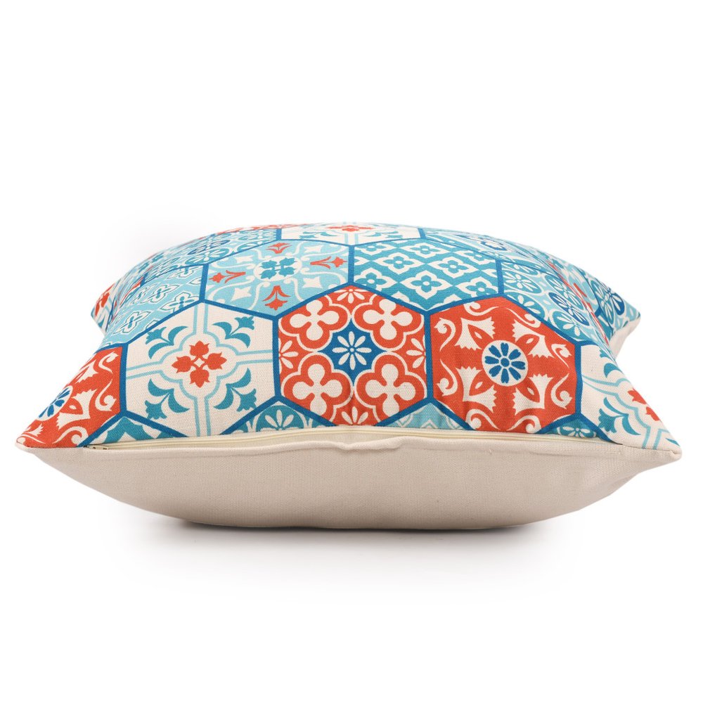 20" Teal And Orange Floral Throw Pillow Cover