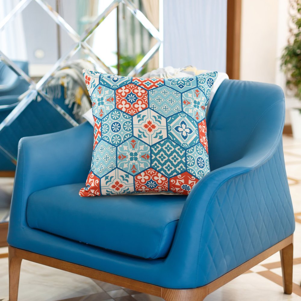 20" Teal And Orange Floral Throw Pillow Cover