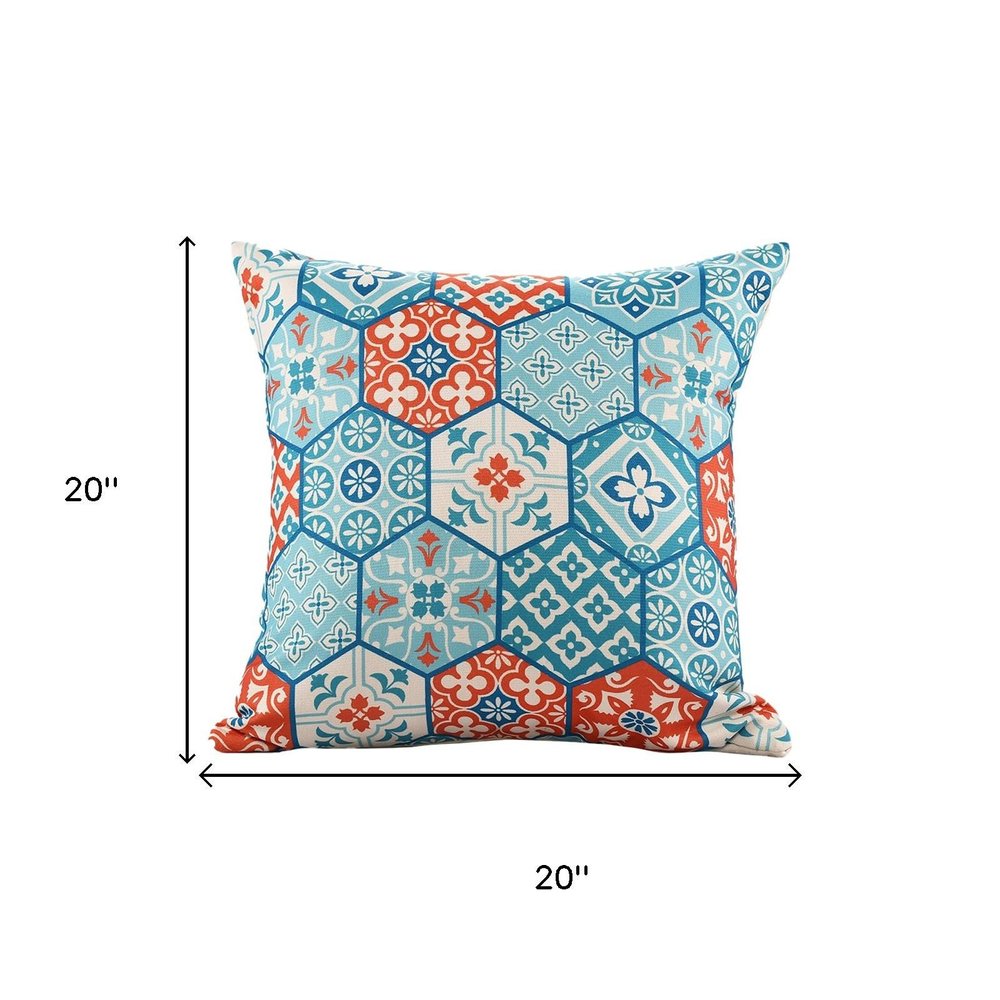 20" Blue And Orange Patchwork Throw Pillow Cover