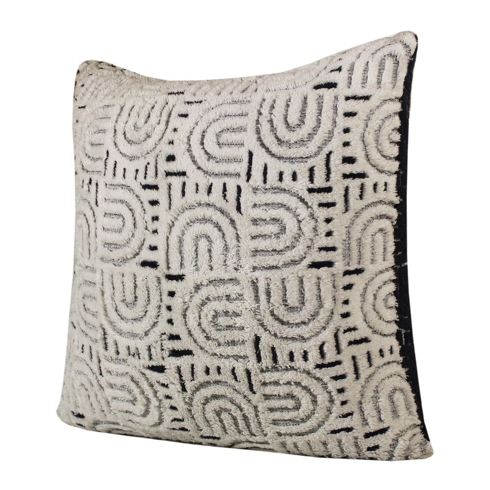 26" Blue And White Geometric Cotton Blend Throw Pillow Cover