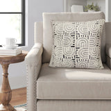 26" White And Blue Floor Geometric Cotton Blend Throw Pillow Cover