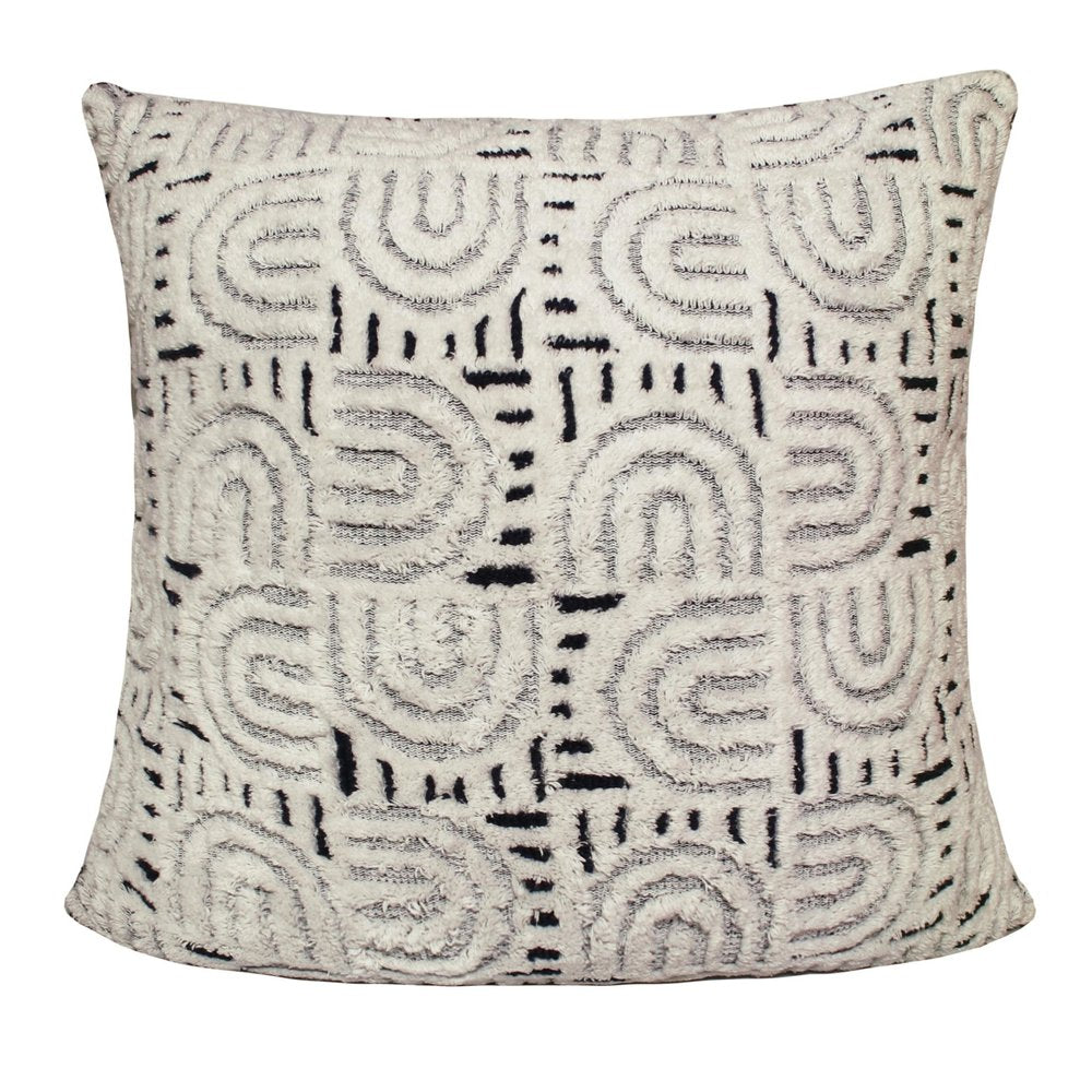26" Blue And White Geometric Cotton Blend Throw Pillow Cover