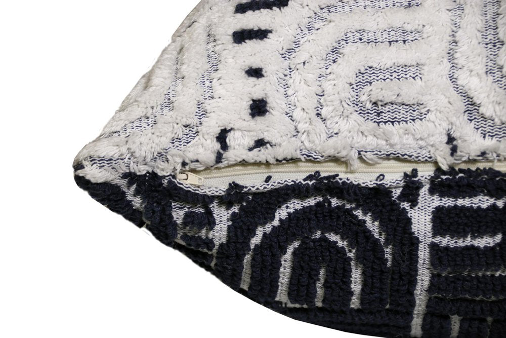 26" Blue And White Geometric Cotton Blend Throw Pillow Cover
