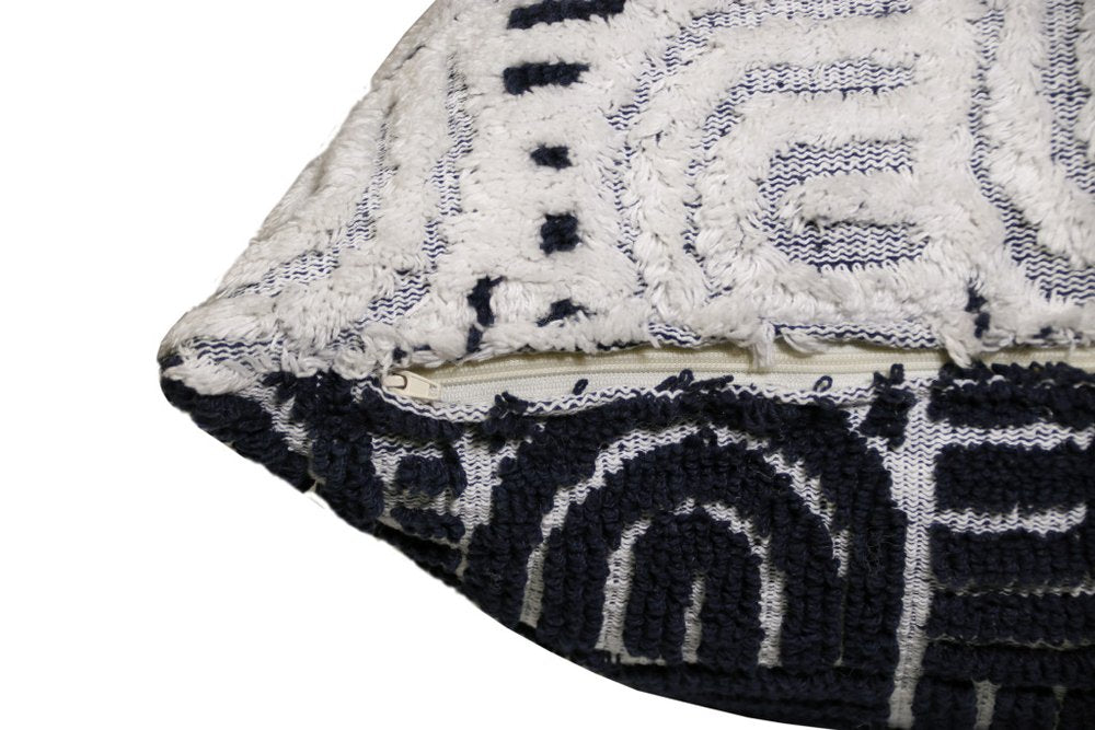 26" White And Blue Floor Geometric Cotton Blend Throw Pillow Cover