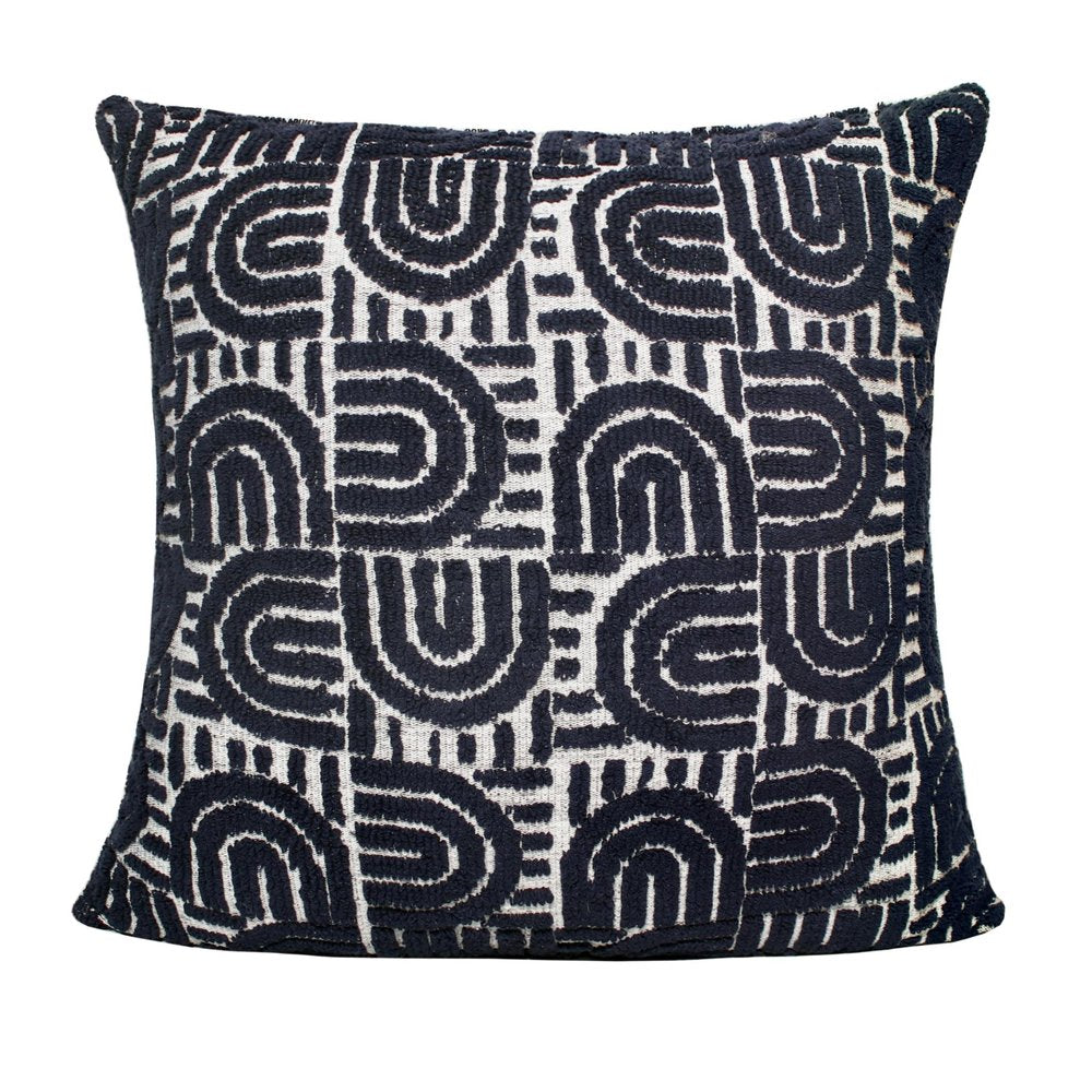 26" Blue And White Geometric Cotton Blend Throw Pillow Cover