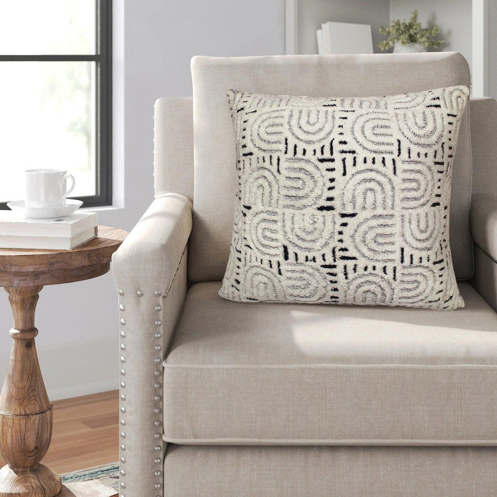 26" Blue And White Geometric Cotton Blend Throw Pillow Cover