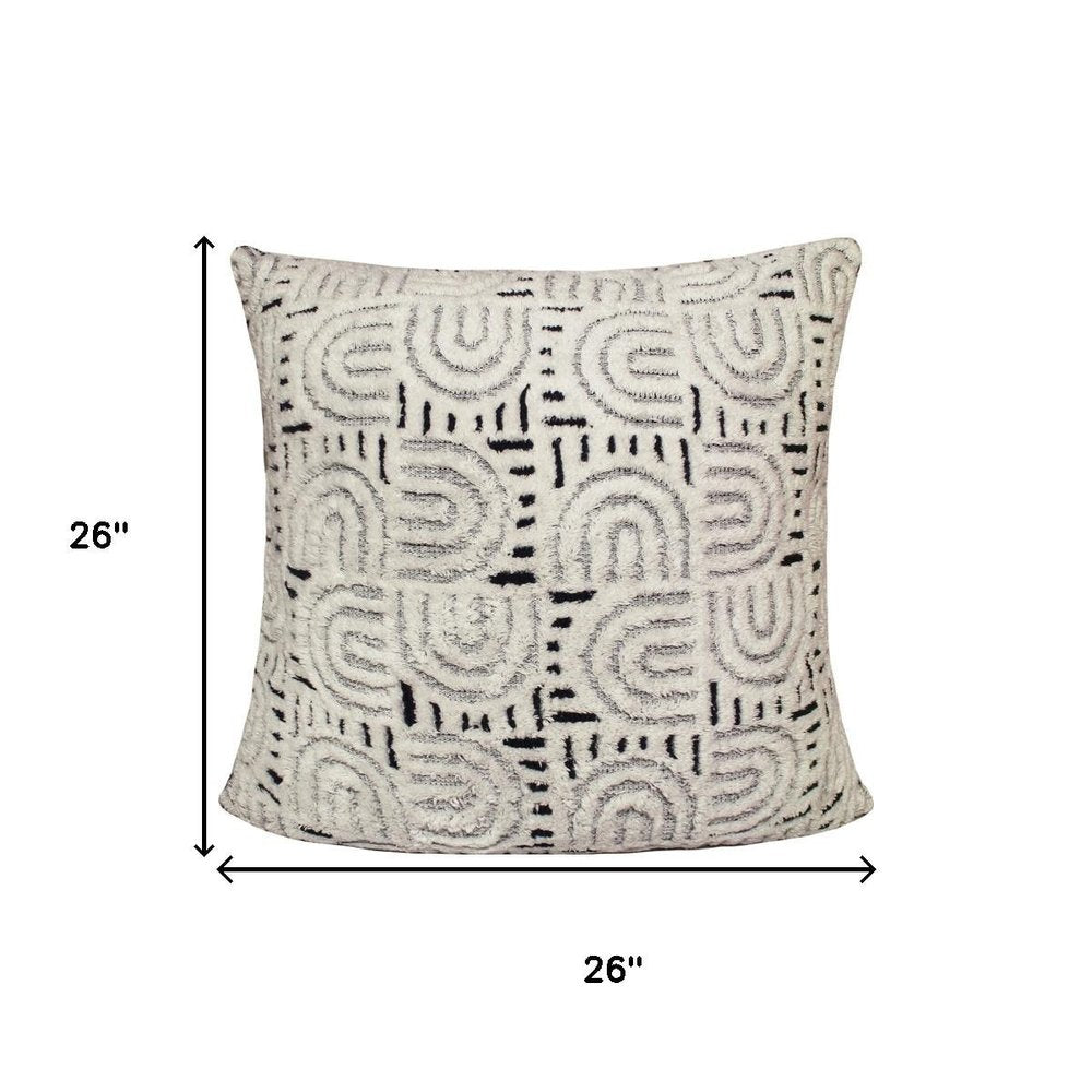 26" Blue And White Geometric Cotton Blend Throw Pillow Cover