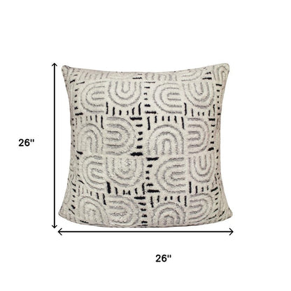 26" Blue And White Geometric Cotton Blend Throw Pillow Cover