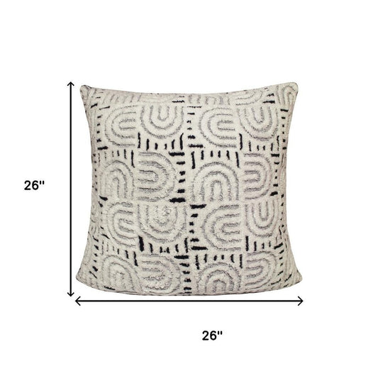 26" White And Blue Floor Geometric Cotton Blend Throw Pillow Cover