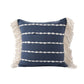 20" Navy Blue And Ivory Striped Cotton Blend Throw Pillow Cover