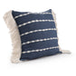20" Blue And Ivory Striped Cotton Blend Throw Pillow Cover with Fringe Embroidery And Texture