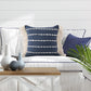 20" Navy Blue And Ivory Striped Cotton Blend Throw Pillow Cover