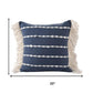 20" Blue And Ivory Striped Cotton Blend Throw Pillow Cover with Fringe Embroidery And Texture