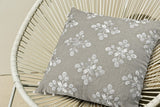 20" Beige And Ivory Floral Linen Throw Pillow Cover with Pompoms