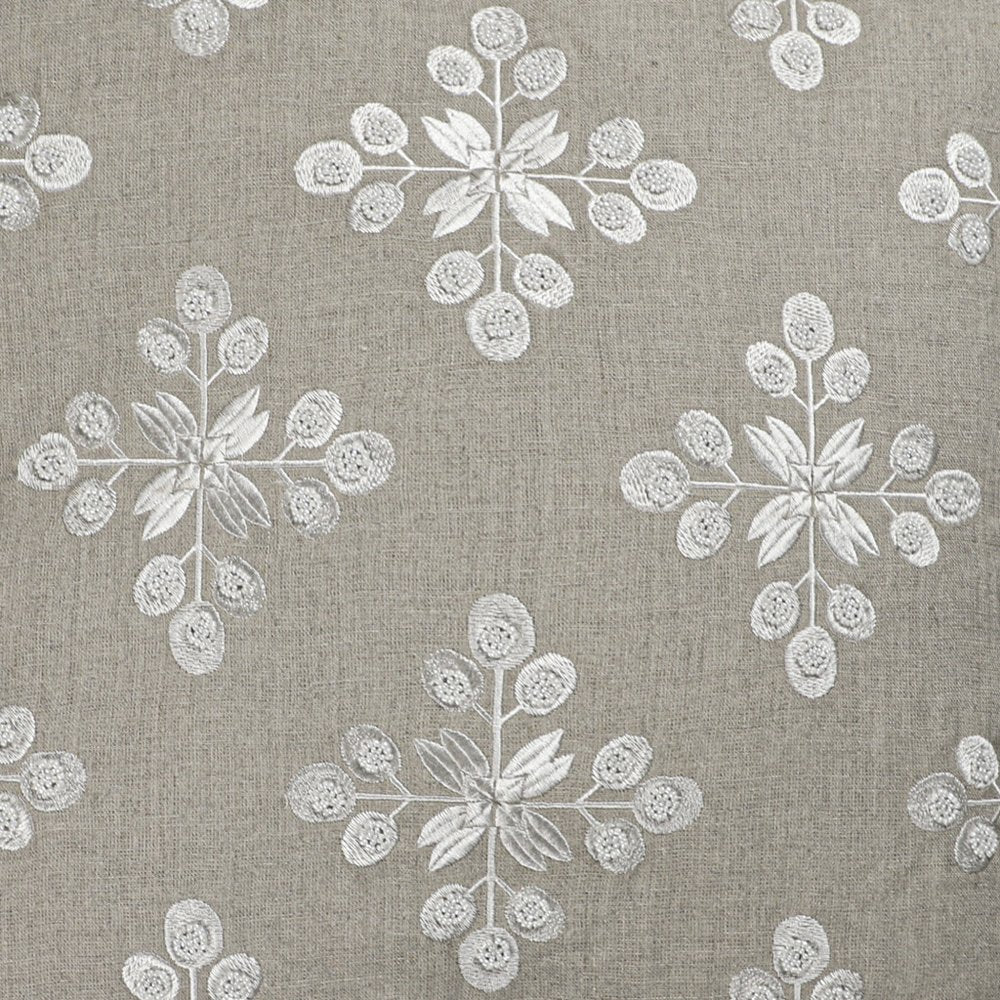 20" Beige And Ivory Floral Linen Throw Pillow Cover with Pompoms